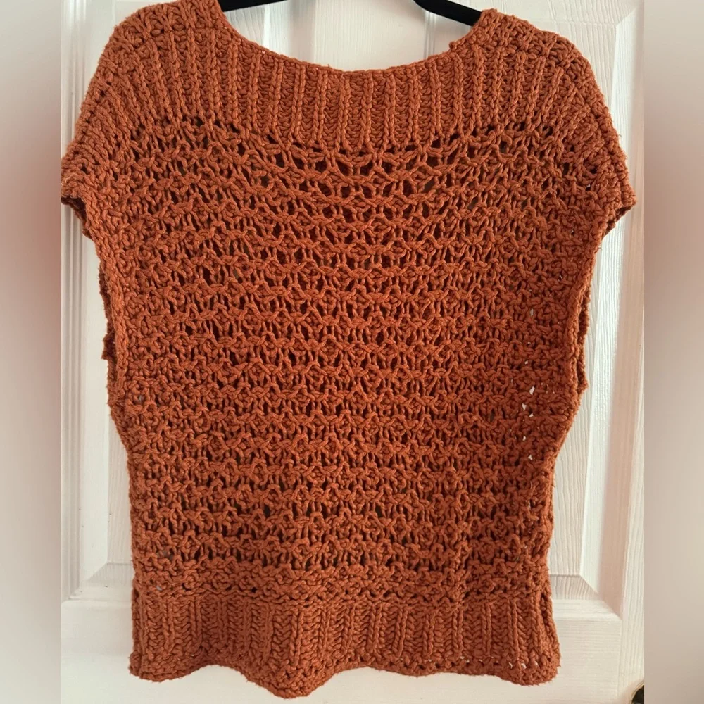 Free People Diamond in the Rough Terra Cotta Crochet Cap-Sleeve Sweater Top XS - Picture 4 of 4